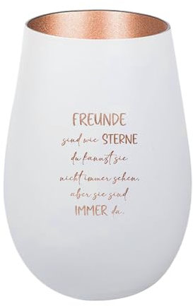 Der-Porzellan-Laden Windlicht mit Gravur Freunde sind wie Sterne, Weiß Bronze, Teelichthalter aus Glas mit Spruch, Tischdeko modern