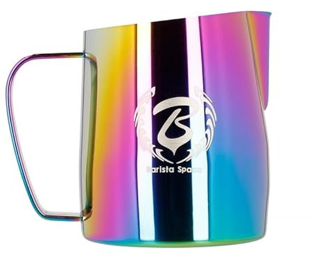 Barista Space Polished Silver Milk Jug optimal für Latte Art mit präziser Ausgusstülle, leicht und handlich, empfohlen von Weltmeistern – silverRainbow - 450 ml