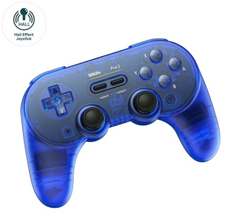 AKNES 8Bitdo Pro 2 Controller Bluetooth, Joystick a Effetto Hall, Controller Giocare Compatibile con Switch, Apple, Windows, Steam Deck, Android e Raspberry Pi (Blu)