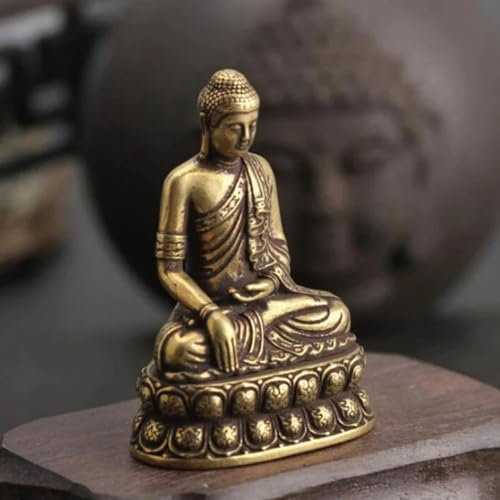 JUDUOYANXIAN Bücherregal-Dekoration, Messingfiguren, 4,4 x 3,1 cm, Vintage-Stil, sitzende Buddha-Figur, kleine Statue für Sammlung, Reise, antike Heim-Desktop-Dekoration