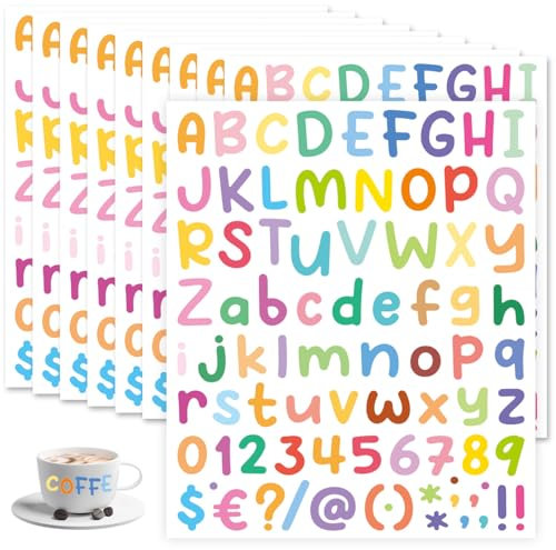 10 Blätter Bunte Buchstaben Sticker, Selbstklebende Zahlen Aufkleber, Vinyl Klebebuchstaben Wetterfest, Alphabet Aufkleber, Nummern Sticker für DIY Scrapbooking, Briefkästen, Tassen