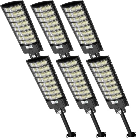 Viugreum 4 Packs 800W Réverbère Solaire Extérieur, Lampe Solaire à LED avec Détecteur de Mouvement et Télécommande, Projecteur Solaire IP65 étanche, 6500K Spot Solaire Extérieur Minuterie Pour Jardin