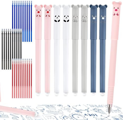 OT-NVWOZR 8 Stück Radierbarer Kugelschreiber, Cartoon Tintenroller Radierbar mit 30 0,5mm Ersatzmine, Erasable Pen Löschbaren Gelstifte Wegradierenare Stifte für Kinder Studenten Schule Büro