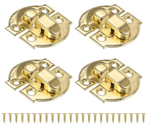 PATIKIL Chiusura a Scatto Piccola Scatola in Metallo, 4pz Fibbia Chiusura a Scatto Vintage con Vite di Montaggio per Armadietto Portagioie Legno Cassetta Attrezzi Scatola Ordinaria, Oro