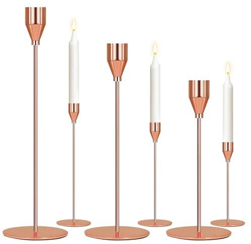 Chandelier Bougeoir Dorés 3 Pcs, Bougeoirs Cônes pour Chandeliers, Porte Bougies pour Mariage, Dîner Aux Chandelles, Saint Valentin, Décoration d'Intérieur (Rose Gold)