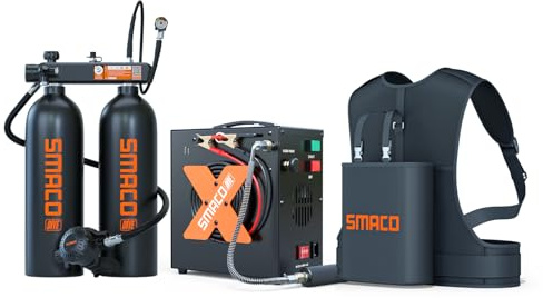 SMACO Minibotella de Buceo de 2 litros, Doble Botella de Buceo, Botella de oxígeno, Botella de Buceo, pequeña Botella Doble para respiración subacuática, Tanque de oxígeno, 2 x 2 l, para Rescate de