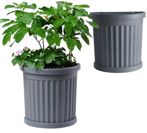 2X Pflanzkübel Halbrund direkt an der Wand Pflanzkübel Groß Außen Blumenkübel Outdoor Pflanztopf Pflanzkasten Blumentopf 50 Grau