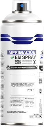 H HANSEL HOME Pintura Spray Base Agua 400ml - Para Muebles, Metal, Plástico y Madera - Ecológica y Sin Olor, Colores Duraderos - Imprimación Blanco, 1 unidad