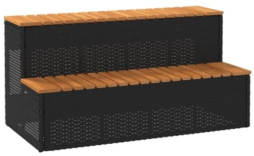 BIGTO Marchepied pour jacuzzi, noir, 100 x 50 x 50,5 cm, en polyrotin et acacia massif, accessoires pour piscine et spa