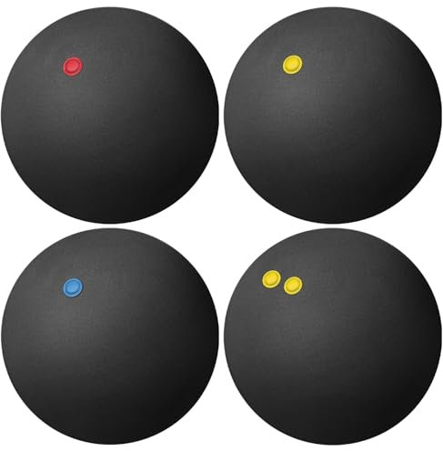 Toddmomy 4 Pcs Squash Balls, Double Yellow Dots, Single Yellow Dots, Single Red s, Blue, Sports Squash Ball High Bounce Squash Ball for Beginners and Training