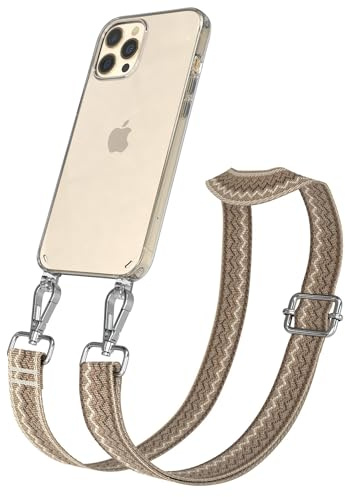 EAZY CASE Handykette - Verstellbares Taschenband kompatibel mit iPhone 12 Pro Max, Schulterriemen, Handykordel mit Silikon Hülle, Umhängetasche, Hell Braun Braun Silber