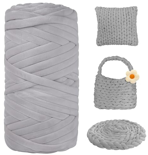 900g Dicke Wolle zum Handstricken Chunky Yarn Schlauchgarn Häkelwolle Dickes Garn zum Häkeln Stricken, für Anfänger, Decken, Tasche, Handstrickgarn DIY-Kunsthandwerk (Hellgrau)