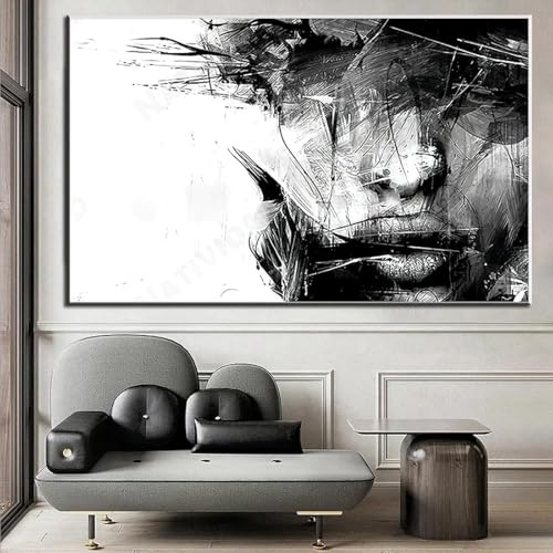 MHLCMG Leinwand Malerei Abstrakte Bilder Schwarz-weißes Weibliches Gesicht Gemälde Wandkunst Poster Kunstdruck Bild Wand Wohnzimmer, Schlafzimmer Dekor (80X120CM,Ungerahmt)