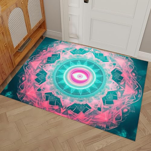 Schmutzfänger Saugfähige Fußmatte, Aura Augen Symbol Türvorleger Waschbare rutschfeste, 90x150cm Eingangsmatte Sauberlaufmatte Traum Kunst Flur Teppich, Türmatte Innen, Grün