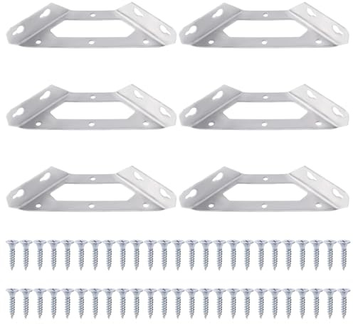 VooGenzek 6 Stück Stärke 1.5mm Edelstahl Eckwinkel, Trapezförmige Eckstrebe, Möbel Eckverbinder mit 50 Schrauben, für Holzmöbel Regale Tische Stühle, Mittel Silber