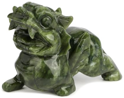 gemshan Green Jade Pi Xiu/Pi Yao Statue – Reichtumswächter mit sorgfältigen Flügel-/Zahn-Details, authentische Jade (kein Harz), Feng Shui Geldanzieher und böser Warder