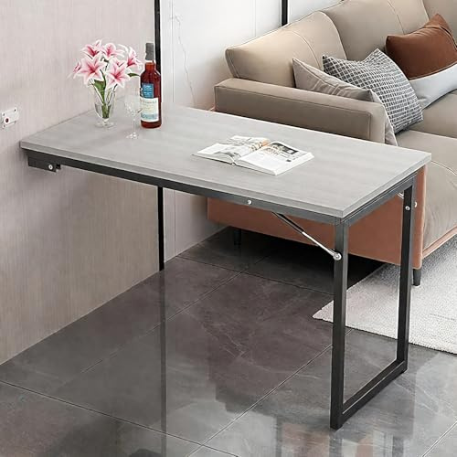 Ddasam Klappbarer Schreibtisch Wand - Starker Klapptisch aus Massivholz & Stahl (40kg) - Platzsparend für Wohnzimmer, Büro, Dachschräge - Einfache Montage