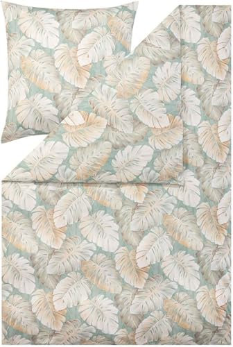 ESTELLA Bettwäsche 155x220 und 80x80, Rabea Tropenblatt, Interlock Jersey, bügelfrei, Ganzjahresbettwäsche aus Baumwolle, pflegeleicht mit Reißverschluss