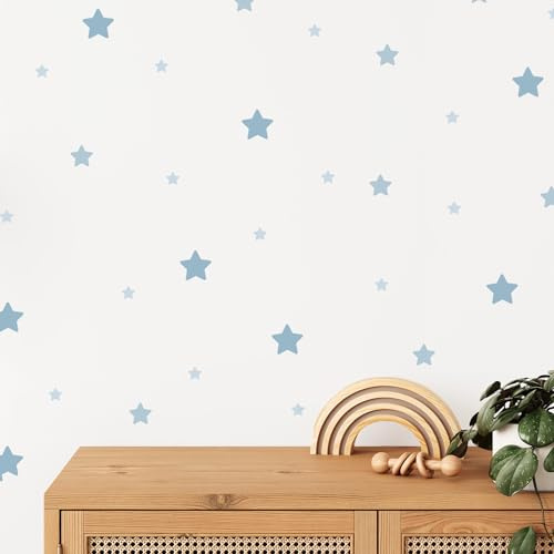 Klebekerlchen® | Wandtattoo Kinderzimmer Mädchen & Junge, Wandsticker selbstklebend, wiederverwendbare & rückstandsfreie Kinderzimmer Deko – Wandtattoo Blaue Sterne Sticker (Set mit 52 Motiven)