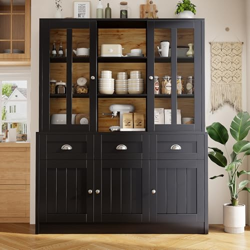 Armarios altos para el salón (140×38.5×175 cm), armario con vitrina, armario de cocina, armario de comedor con cajones, armario alto minimalista moderno, vitrina de pie para cocina y comedor, Blanco