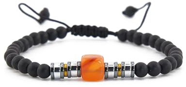 LUXE ROPES Handgefertigtes Makramee-Armband – Black & Beige Design mit Hämatit- & Onyxperlen – Verstellbarer Schiebeknoten – Unisex Schmuck – Ideal als Geschenk (Midnight Glow)