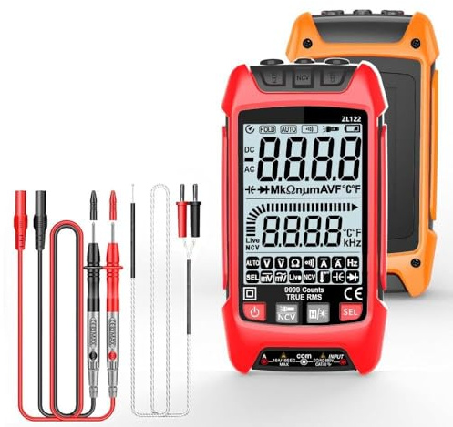 YWBL-WH Digitalmultimeter mit LCD-Hintergrundbeleuchtung, Tragbarer TRUE-RMS-Spannungswiderstandstester für Elektriker und Techniker (ORANGE)