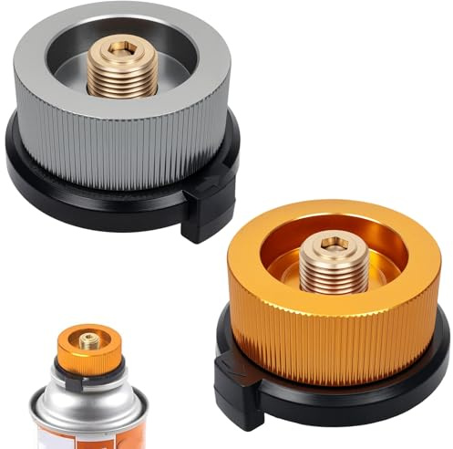 HH-uytnglo 2 Stück Gaskartuschen Adapter Set – Universeller Campingkocher Adapter für Butan & Gas Kartuschen | Inkl. Gold & Silber Adapter für Picknick, Outdoor & Reisen | Schnell, Kompakt & Tragbar