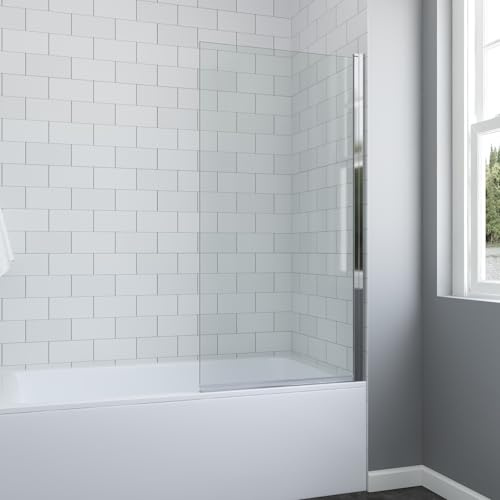 AQUABATOS Paroi de douche pour baignoire 80 x 140 cm, paroi de baignoire pliante à 180°, verre de sécurité 8 mm avec NANO, séparateur de baignoire, support de baignoire 1 pièce, aspect chromé, axe de