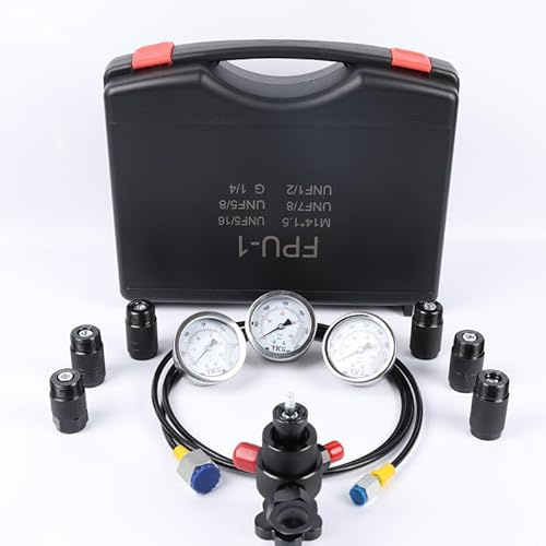 Kit De Test De Pression Hydraulique︱Kit Recharge Azote Accumulateur Hydraulique︱Kit De Test De Pression Polyvalent Pour Liquide Avec 3 Jauges︱6 Raccords Et 1 Tuyau De Gaz
