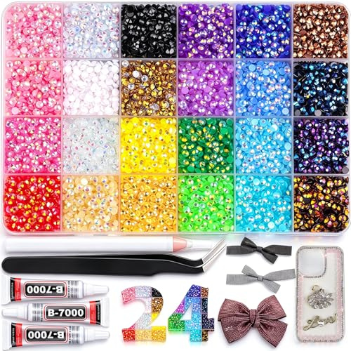 30000pcs Bedazzling Kit Nail Art Rhinestones Set, 24 Colors 3mm Flat Back Crystals with Tweezers and Pen, DIY Nail Gems for Crafts, Clothes, Shoes Decoration