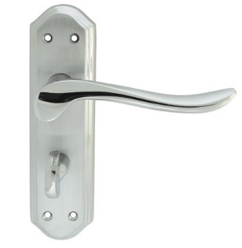 Lytham Lever ON Backplate - Bathroom 57MM C/C - Satin Chrome FACE Polished Chrome Lever and Edges