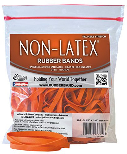 Alliance Rubber 37648#64 Non-Latex Rubber Bands, 1/4 lb Poly Bag Contains Approx. 95 Bands (3 1/2 x 1/4, Orange)