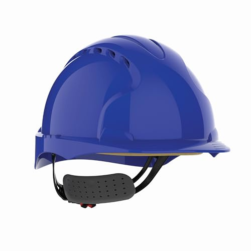 JSP EVO3 Comfort Safety Helmet Hard Hat Wheel Ratchet Vented Blue, UK made | Protection for construction, building and industry. Wheel ratchet adjustment, Comfort Plus Fabric harness. EN 397 certified
