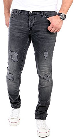 Reslad Jeans Herren Destroyed Look Slim Fit Denim Strech Jeans-Hose RS-2062 Schwarz W29 / L30
