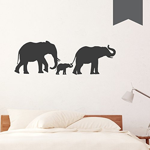 WANDKINGS Wandtattoo - Elefantenfamilie mit 3 Elefanten - 50 x 16 cm - Dunkelgrau - Wähle aus 5 Größen & 35 Farben