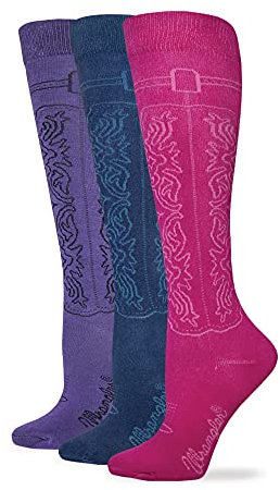 Wrangler Cowgirl Boot Sock 3 Pair, Assorted Colors, W 5-7/M 3.5-5.5