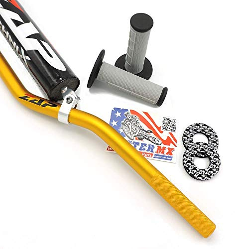 Mister-MX ZAP MX-Lenker Set 22mm Gold/Schwarz - aus 7075 T6 Ergal Aluminum Lenkerpolster, mit Griffen & Sticker