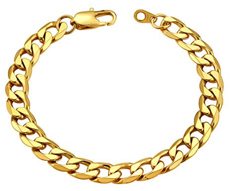 ChainsHouse Männerarmband Gold Panzerkette Armband für Herren Gliederarmband 8MM Breit Männer Kubanische Kettenarmband Herren Edelstahl Gliederkette Armkette 21cm Punk Armreif Armschmuck für Mutter