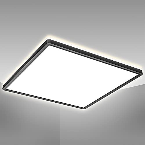 B.K.Licht - Panneau LED à lumière indirecte, plat, couleur de lumière blanc neutre, panneau led plafond, plafonnier led, lustre salon, lustre cuisine, lustre chambre, 42x42x2,9cm, noir