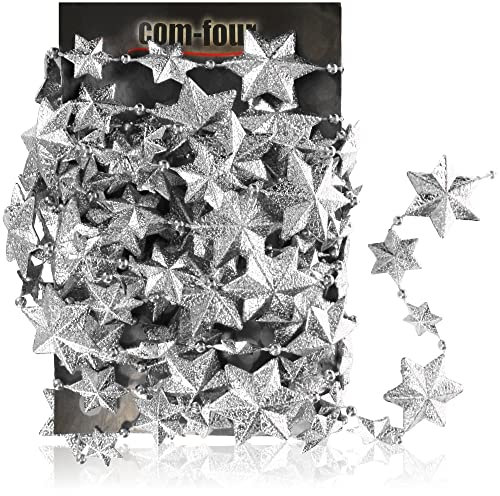 com-four® Ghirlanda con Stelle - Ghirlanda di Natale - Ghirlanda di Stelle per Decorazioni Natalizie - Decorazioni Natalizie Albero di Natale - 500 cm (Set02 - Argento/Stelle)