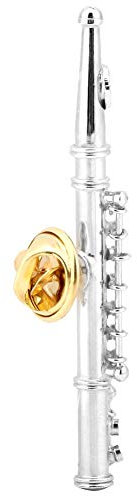 Broche, mini broche flûte, broche flûte Portable, broche avec étui de longue durée pour les amateurs de vêtements de collection d'épinglettes Festival(Silver)