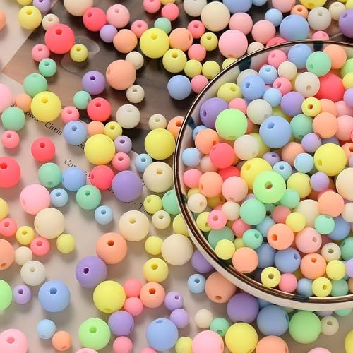 HERZWILD perlen zum Auffädeln ca.1100pcs matte bastelnperlen bunt Acryl Perlen kunstperlen f.schmuckherstellung DIY halsketten armband (matt bunt/gemischt)
