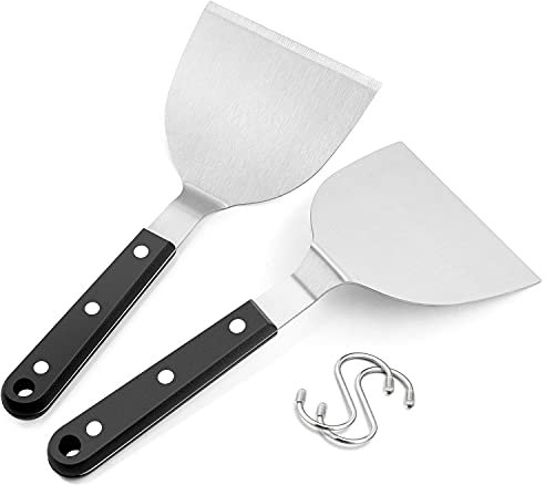 HaSteeL Metal Spatula Set of 2, Stainless Steel Griddle Spatula Turner with ABS Plastic Handles, Professional Griddle Tools for Flat Top Teppanyaki Cooking Grilling Indoor & Outdoor, Dishwasher Safe