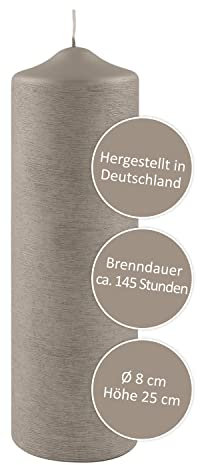 FINK graue Stumpen Kerze - festliche Tischdeko Silvester silberne Hochzeit runder Geburtstag - duftneutral rußarm - H 25 D 8 cm