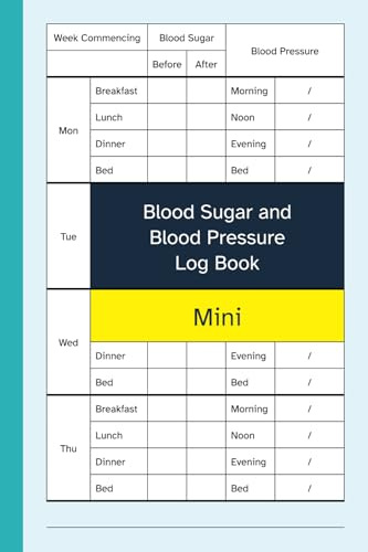 Blood Sugar and Blood Pressure Log Book Mini: Pocket Size / 4x6 Inch Notebook to Record / Monitor Your Daily / Weekly Blood Glucose / Pressure Levels
