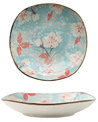 Bicuzat Lot de 2 assiettes à dessert en céramique peintes à la main Motif fleur de magnolia Style japonais Snow Glaze Assiettes à steak Assiettes à soupe Sakura Rose 17 cm