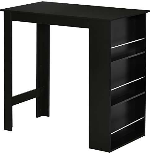 HOMCOM Bartisch moderner Esstisch Tresentisch Bistrotisch mit 3 Ablageflächen Stehtisch Schreibtisch für Küche Esszimmer Schwarz Spanplatte 112 x 57 x106 cm
