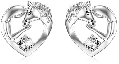 Pferde Ohrringe Sterling Silber 925 Mädchen Kinder Ohrstecker, Pferde Schmuck Geburtstagsgeschenke für Mädchen Frauen Tochter Enkelin (Weiß)
