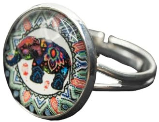 Miniblings Cabochon Elefanten Ring - I Elefant Boho Ethno indisch bunt - Handmade Modeschmuck I Fingerring I verstellbar one Size