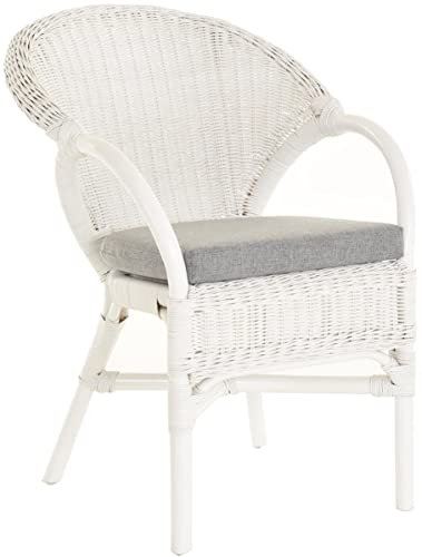 Krines Home Stapelbarer Rattansessel Rattan Sessel Lounge Rattanstuhl mit Armlehne Clubsessel Wintergartensessel (mit Kissen, Weiß)